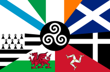 Six nations celtes (plus le drapeau galicien en haut à gauche)